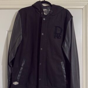 Men's Black Varsity Jacket with Hood